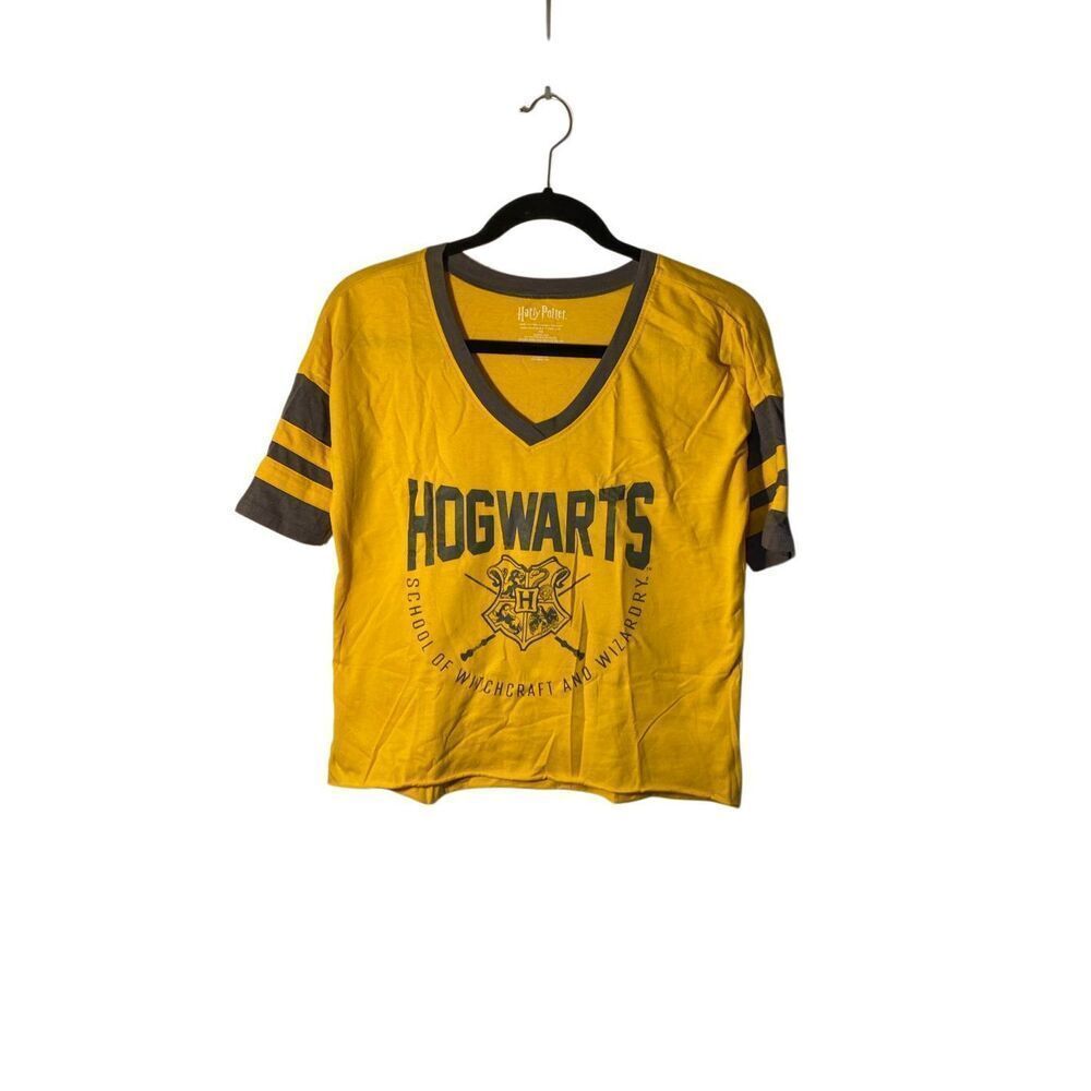 Harry Potter, women’s Hogwarts, yellow and gray short sleeve T-shirt XS